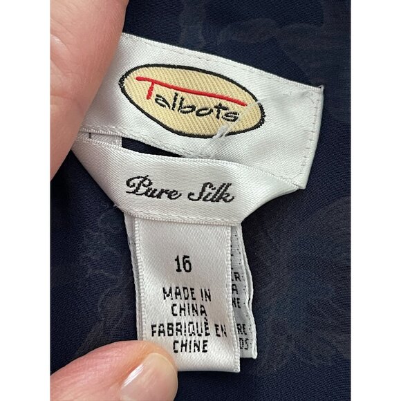 EUC Talbots Women's 100% Silk Floral A-Line Skirt Navy & Green Pattern - Picture 4 of 4